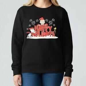 Peanuts Snoopy Happy Holidays Black Long Sleeve Sweatshirt Women's Size 1X NWT